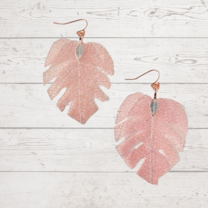 Pink Leaf Dangling Earrings